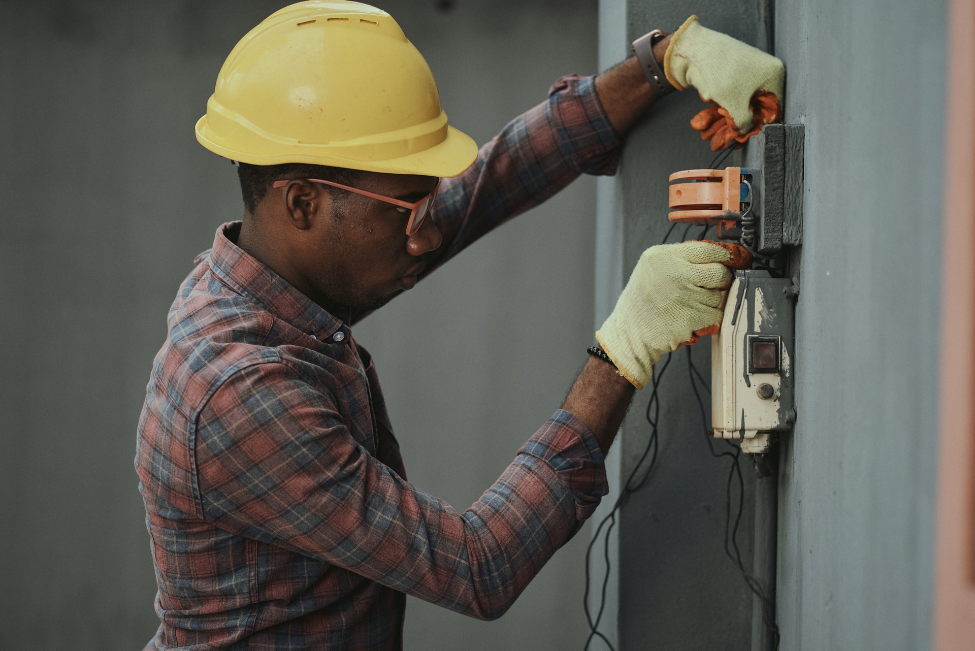 Electrician working in a house