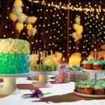 Birthday party with cake balloons and decoration