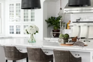 Kitchen island and dining space