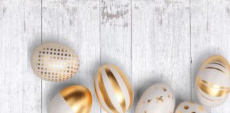 Easter eggs on a wooden background