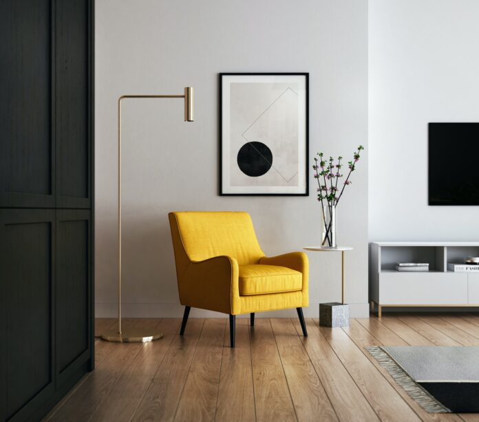 Living room with yellow armchair