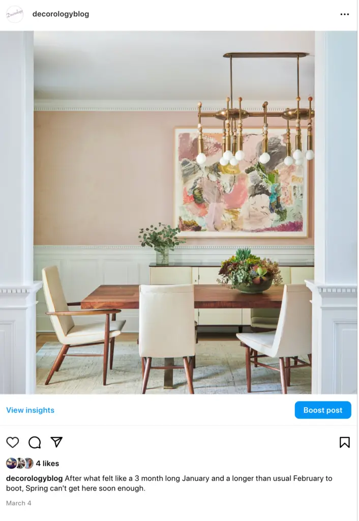 Dining space with chairs and table as a Instagram post